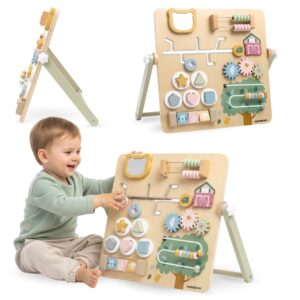 Tavola Manipolativa Montessori in Legno 8 in 1 con Supporto Sensoriale